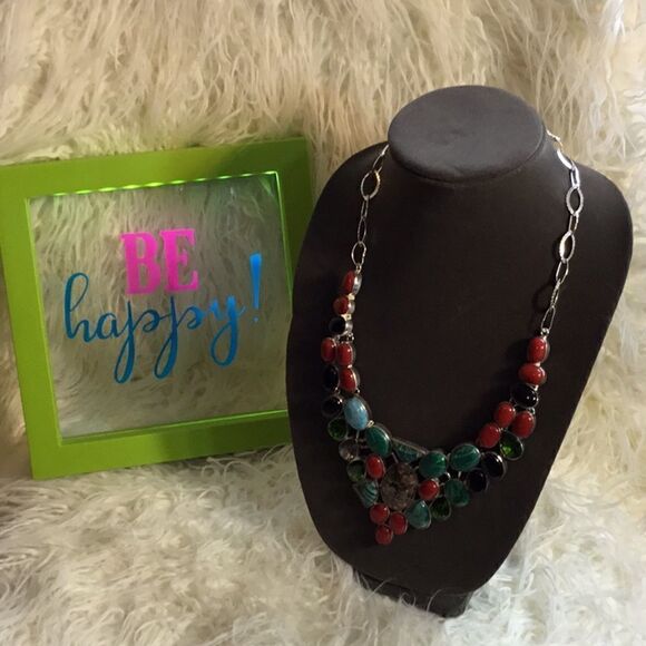 TURTILLA AGATE WITH MALACHITE GEMS NECKLACE SILVER - Picture 5 of 16